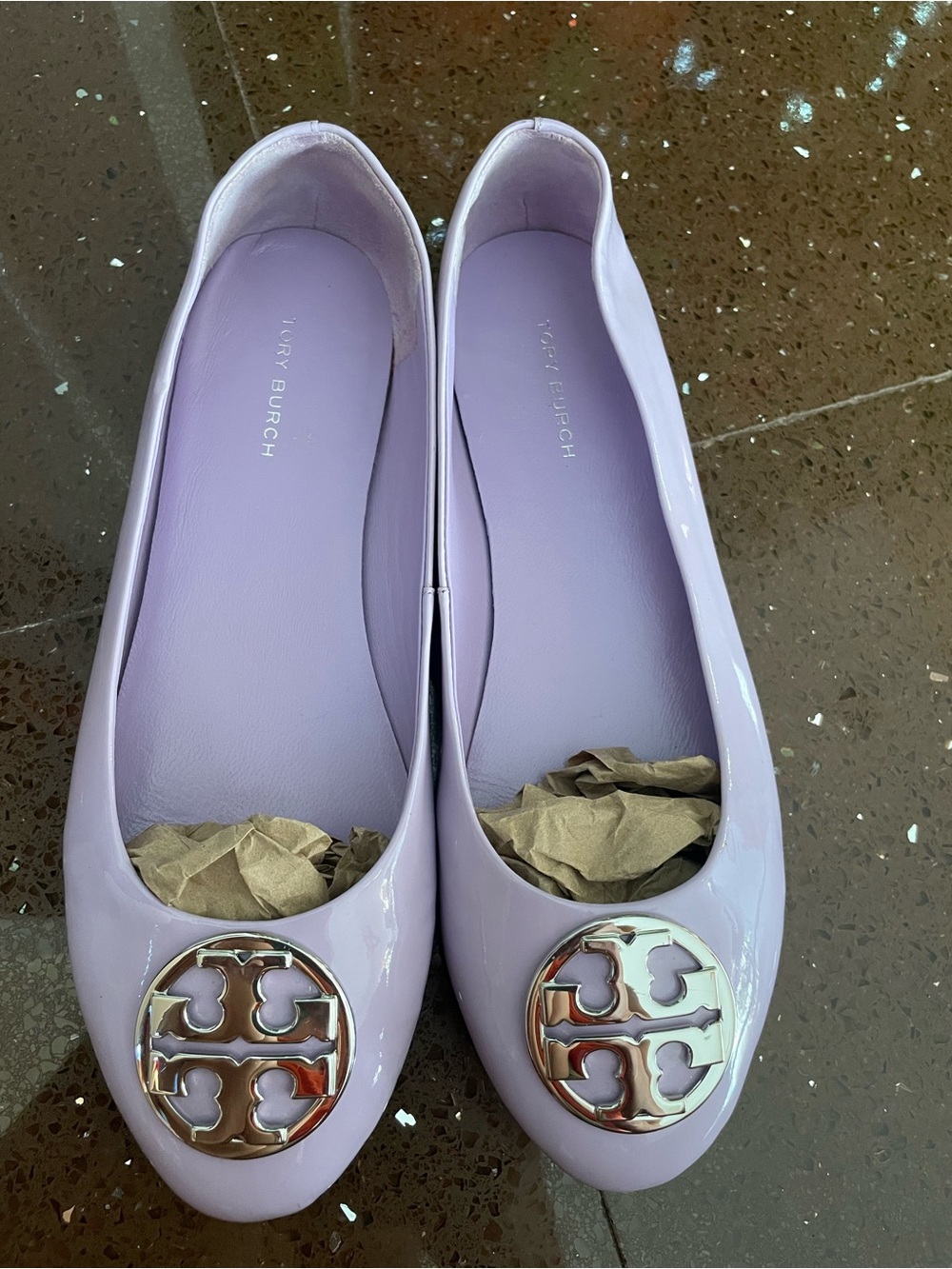 Tory Burch Lavender size 6 Patent Logo Ballet Flats